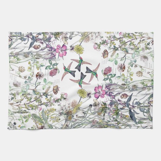 Vogelvogels Wilde bloem Keukenhanddoek (Horizontaal)