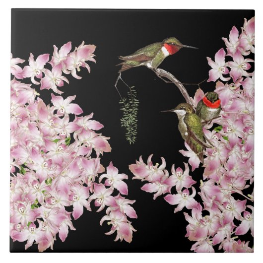 Vogelvogels Wilde dieren Orchidee Flowers Tile Tegeltje (Voorkant)