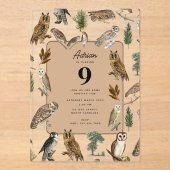  vogelvogelvogelpartij bij de Waterverf van de Owl Acryl Uitnodigingen (Voorkant)