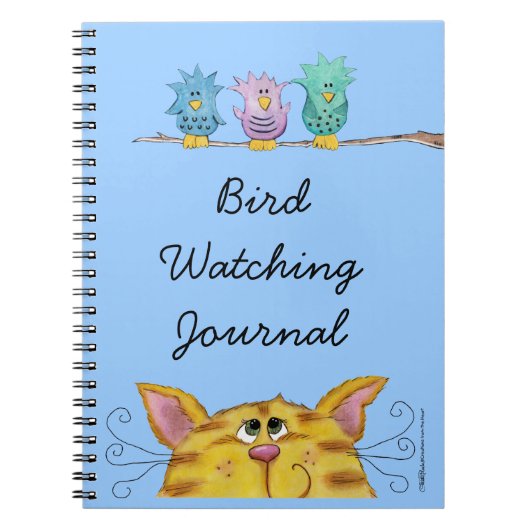 Vogelwaarnemer-kat kijkt vogels boven notitieboek (Voorkant)