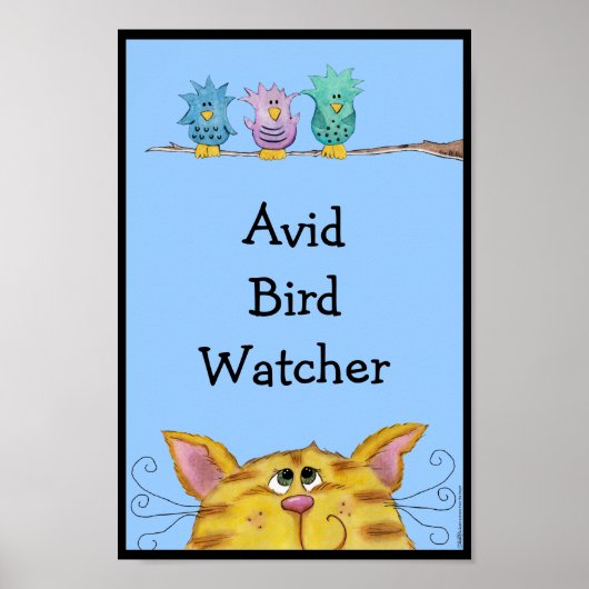 Vogelwaarnemer-kat kijkt vogels boven poster (Voorkant)