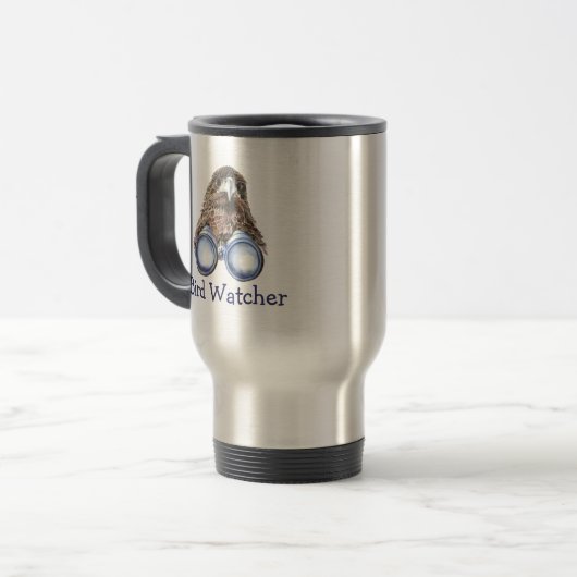 Vogelwachter die je ziet waterverf Humor Reisbeker (Voorkant links)