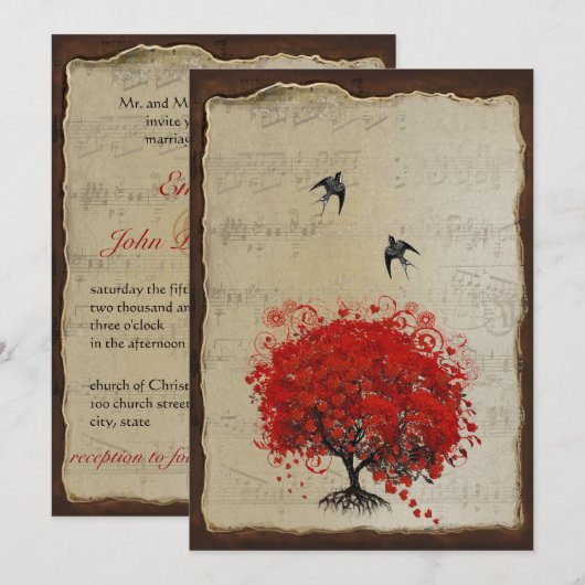 vogelweddenschappen met het hartverscheurend blad kaart (Voorkant / Achterkant)