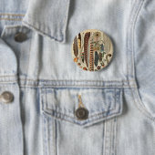 Vogelwildlife Antieke Veren Ronde Button 5,7 Cm (In situ)