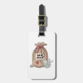 Vogelzaadzak met boog en hart bagagelabel (Voorkant verticaal)