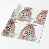 Vogelzaadzak met boog en hart cadeaupapier (Uitgerold)