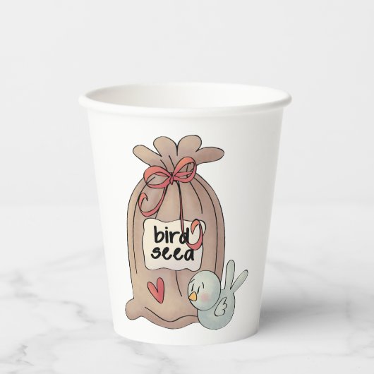 Vogelzaadzak met boog en hart papieren bekers (Voorkant)