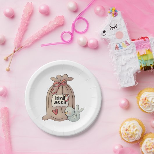 Vogelzaadzak met boog en hart papieren bordje (Feest)