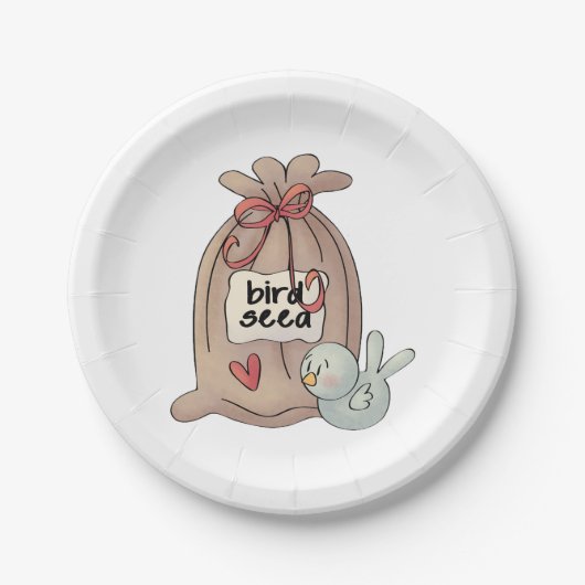 Vogelzaadzak met boog en hart papieren bordje (Voorkant)