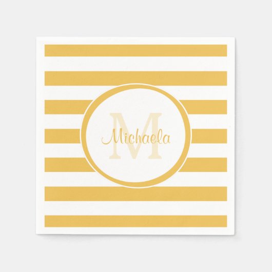 Vogue Bright Yellow Rugby Stripes en partijnaam Servet (Voorkant)