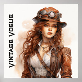 Vogue Steampunk Jonge Vrouw Retro Poster