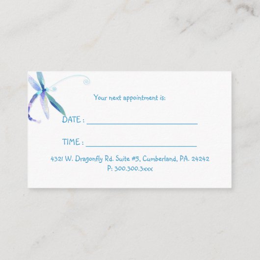 Voguish Dragonfly Massage + Spa Afspraakkaart Afsprakenkaartje (Achterkant)