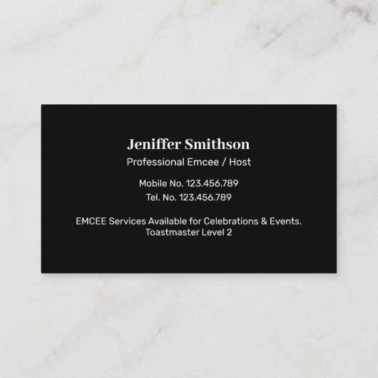 Voice Actor, Voice over, EMC-host Visitekaartje (Achterkant)