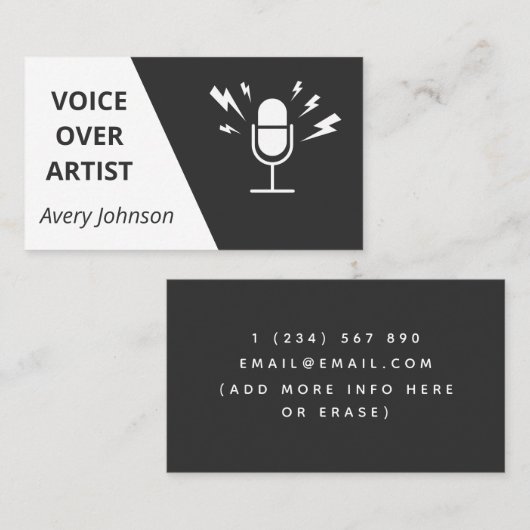 Voice Over Artiest Zwart Wit & Grijs Classic Basic Visitekaartje (Voorkant / Achterkant)