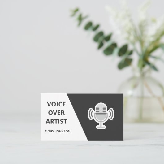 Voice Over Artiest Zwart Wit & Grijs Classic Clean Visitekaartje (Staand voorkant)