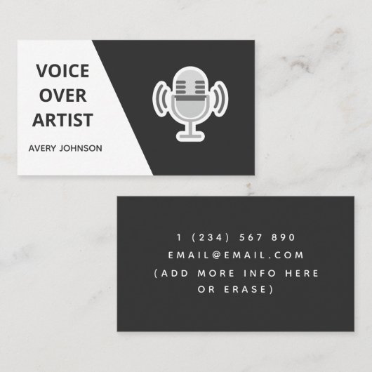 Voice Over Artiest Zwart Wit & Grijs Classic Clean Visitekaartje (Voorkant / Achterkant)