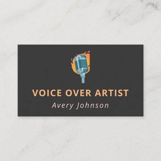 Voice Over Artist Fire Microfoon Icon Trendy Cool Visitekaartje (Voorkant)