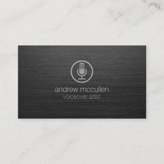 VoiceOverArtist Microfoon Icoon Donker geborsteld  Visitekaartje (Voorkant)