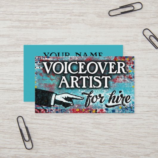 Voicoverartiest voor hire Visitekaartjes - blauw (Voorkant / Achterkant in situ)