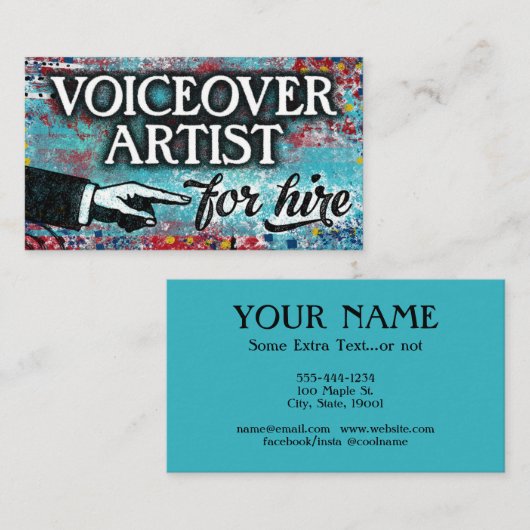 Voicoverartiest voor hire Visitekaartjes - blauw (Voorkant / Achterkant)