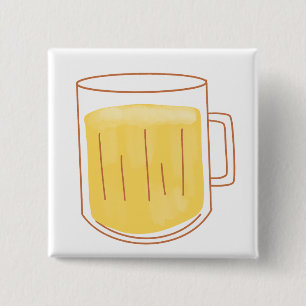 Vol glas bier vierkante button 5,1 cm