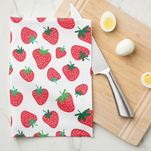 Vol met aardbeien theedoek (Quarter Fold)