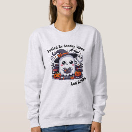 Vol met spookachtige vibes en boeken Halloween Trui