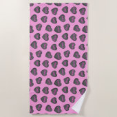 Vol van Love Hearts Pattern zwart roze Strandlaken (Voorkant)