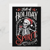 Vol van vakantiegeest Kerstskelet drinkt wijn Feestdagenkaart (Voorkant / Achterkant)