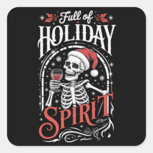 Vol van vakantiegeest Kerstskelet drinkt wijn Vierkante Sticker