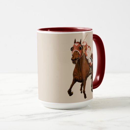 Volbloed Racehorse wint Classic Race Mok (Voorkant rechts)