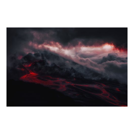 Volcanic Eruption Lava Rivers Night Landscape Foto Afdruk (Voorkant)