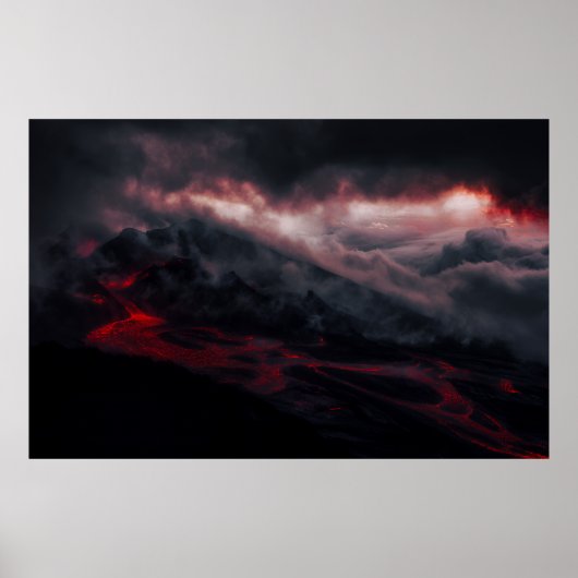 Volcanic Eruption Lava Rivers Night Landscape Poster (Voorkant)