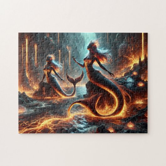 Volcanic Mermaid Lava Ocean Fantasy Art Legpuzzel (Horizontaal)