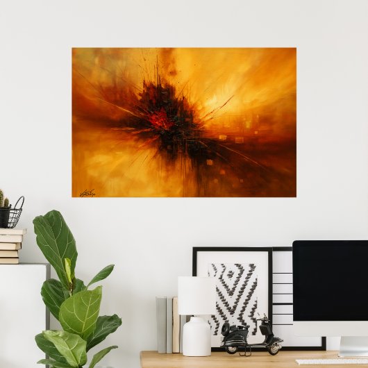 Volcanic Pulse - Red and Amber Abstract Eruption Poster (Thuiskantoor)