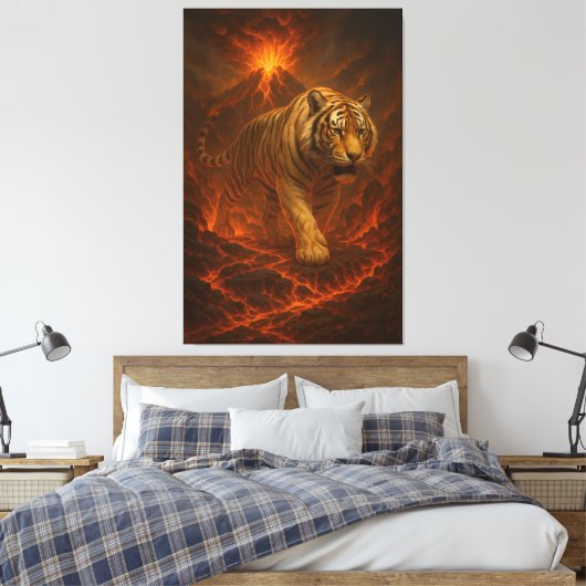 Volcanic White Tiger | Inferno King of the Fire R Canvas Afdruk (Insitu (Slaapkamer))