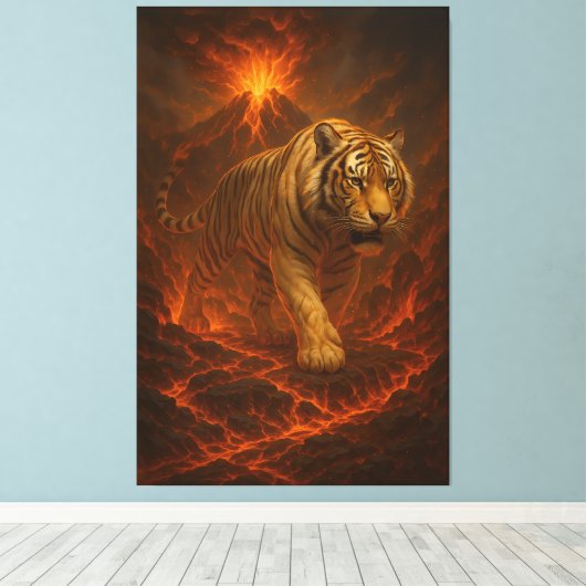 Volcanic White Tiger | Inferno King of the Fire R Canvas Afdruk (Insitu (Houten vloer))