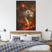 Volcanic White Tiger | Inferno King of the Fire R Canvas Afdruk (Insitu (Slaapkamer))