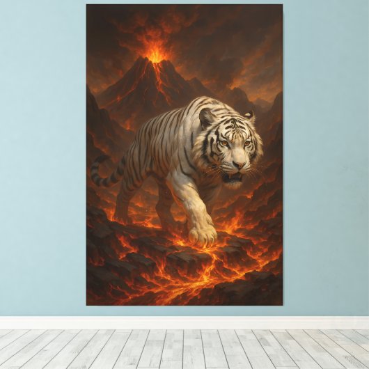 Volcanic White Tiger | Inferno King of the Fire R Canvas Afdruk (Insitu (Houten vloer))