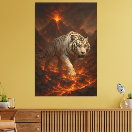 Volcanic White Tiger | Inferno King of the Fire R Canvas Afdruk (Insitu (Woonkamer))