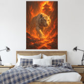 Volcanic White Tiger | Inferno King of the Fire R Canvas Afdruk (Insitu (Slaapkamer))