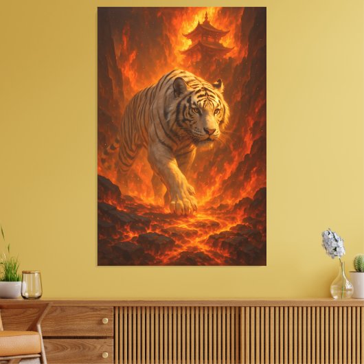 Volcanic White Tiger | Inferno King of the Fire R Canvas Afdruk (Insitu (Woonkamer))