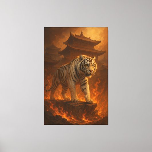 Volcanic White Tiger | Inferno King of the Fire Re Canvas Afdruk (Voorkant)