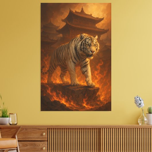 Volcanic White Tiger | Inferno King of the Fire Re Canvas Afdruk (Insitu (Woonkamer))