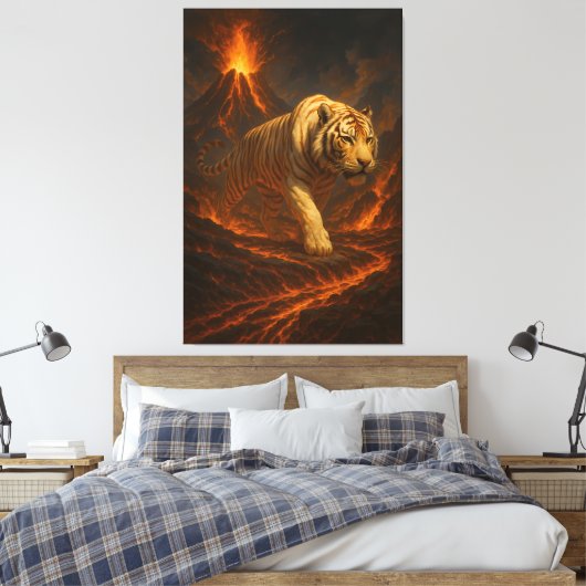 Volcanic White Tiger | Inferno King of the Fire Re Canvas Afdruk (Insitu (Slaapkamer))