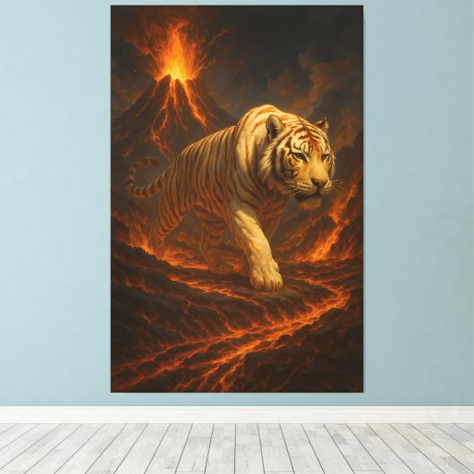 Volcanic White Tiger | Inferno King of the Fire Re Canvas Afdruk (Insitu (Houten vloer))