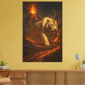 Volcanic White Tiger | Inferno King of the Fire Re Canvas Afdruk (Insitu (Woonkamer))