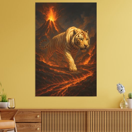 Volcanic White Tiger | Inferno King of the Fire Re Canvas Afdruk (Insitu (Woonkamer))