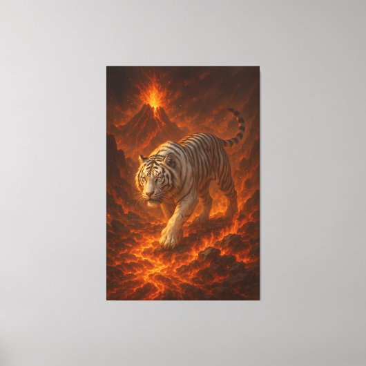 Volcanic White Tiger | Inferno King of the Fire Re Canvas Afdruk (Voorkant)