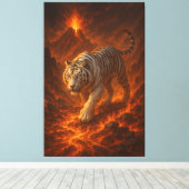 Volcanic White Tiger | Inferno King of the Fire Re Canvas Afdruk (Insitu (Houten vloer))